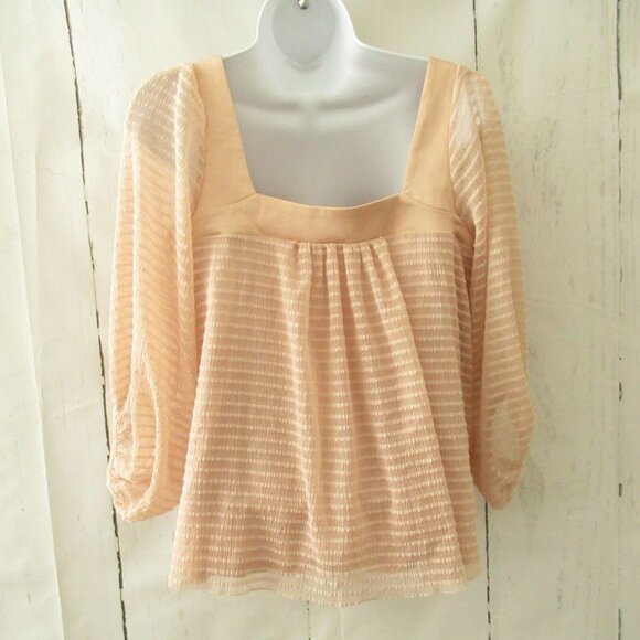 Anthropologie Meadow Rue Top XS X Small Blush Pink Puff Sleeve Square Neck - Picture 3 of 5